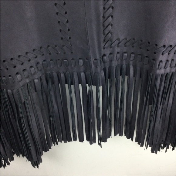 NWT Elizabeth & James Garvin Leather Fringe Woven Open Front Black Jacket Medium - Picture 8 of 12